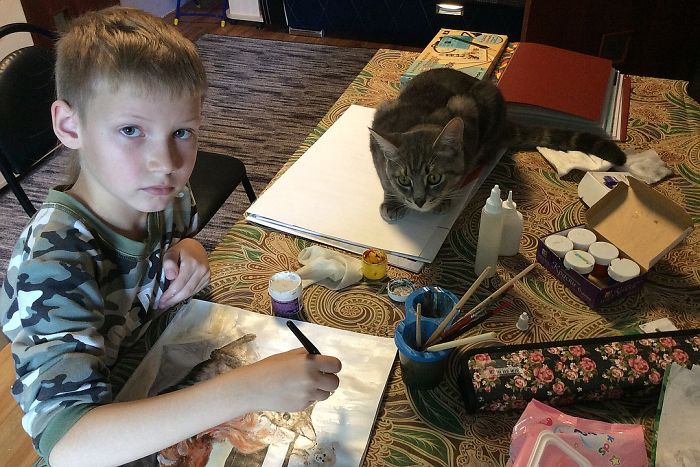 A talented nine-year-old boy paints stunning animal portraits, exchanging them for food and medicine for animal shelters