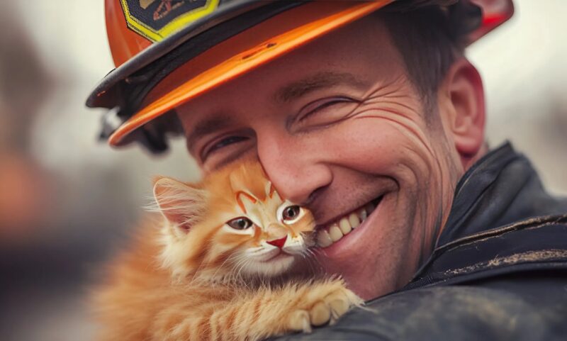 He pulled her from the flames — and since then, she hasn’t left his shoulder, a faithful, gentle, and silent companion