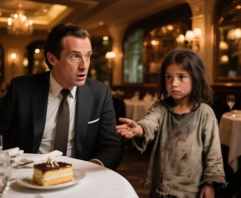 “Sir… please, don’t eat that cake… she put something in it,” whispered the little beggar girl, her eyes full of distress