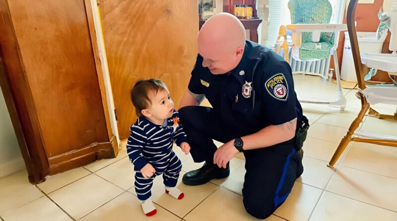 The cop knelt down and said, "Where’s your mom, little guy?"