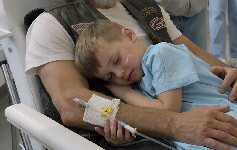 A 68-year-old biker, hospitalized, hears the cries of a little boy… and his gesture turns the whole room into an unexpected scene
