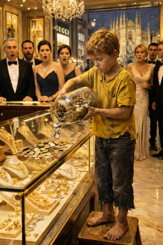 Security was just seconds away from throwing out a ragged 12-year-old boy… until he overturned a jar of coins onto the counter and froze the entire store in total silence