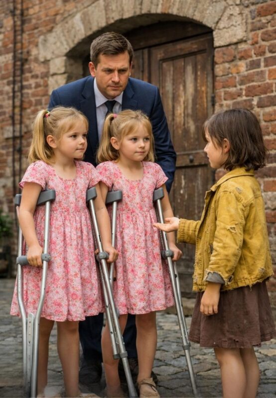 One day, a wealthy businessman jokingly said something surprising to a homeless little girl: “If you manage to help my twin daughters walk again… I’ll adopt you”