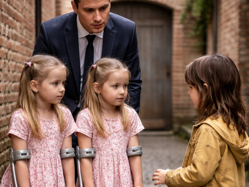 One day, a wealthy businessman jokingly said something surprising to a homeless little girl: “If you manage to help my twin daughters walk again… I’ll adopt you”