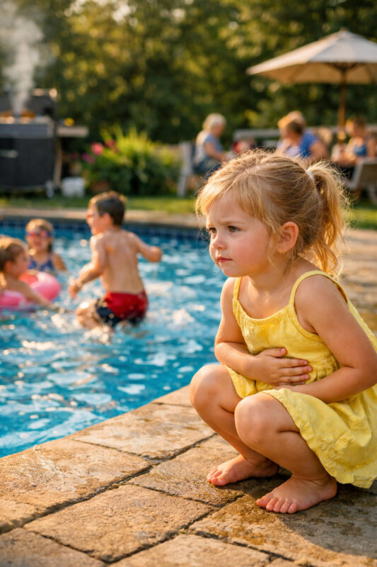 During a summer poolside party, a grandmother notices that her four-year-old granddaughter refuses water and eventually reveals a forbidden secret