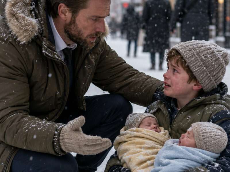 “Please… we haven’t eaten anything… I don’t know what to do,” whispered an eight-year-old boy as he held two freezing newborns tightly against him... What a lonely CEO did next changed their lives forever