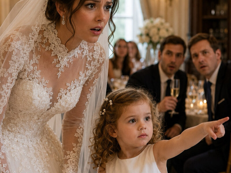 My five-year-old daughter gently tugged on my wedding dress and whispered in my ear, “Mommy, I saw the new daddy and uncle Peter doing something bad…” what I did next left 200 guests speechless