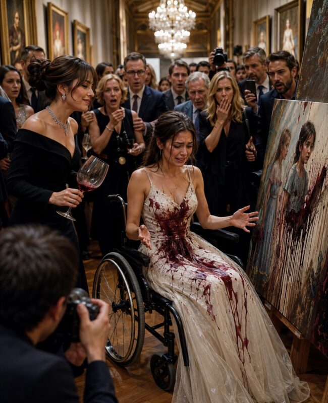 In front of the entire Louvre, she humiliated a young orphaned woman in a wheelchair by ruining her dress and her artwork… minutes later, no one dared say a word