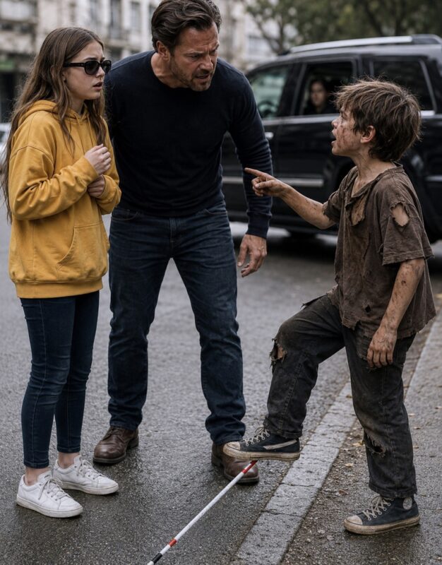 A young girl's white cane rolled into the middle of the street, but when a ragged boy stepped on it and told her furious father, “Your daughter isn't blind,” no one was prepared for the shocking truth that would explode just seconds later...