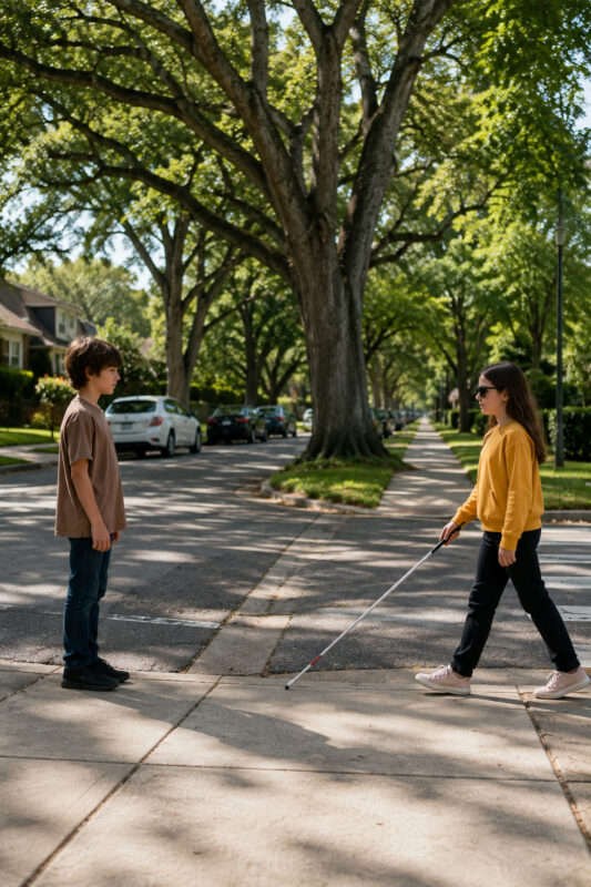 A young girl's white cane rolled into the middle of the street, but when a ragged boy stepped on it and told her furious father, “Your daughter isn't blind,” no one was prepared for the shocking truth that would explode just seconds later...