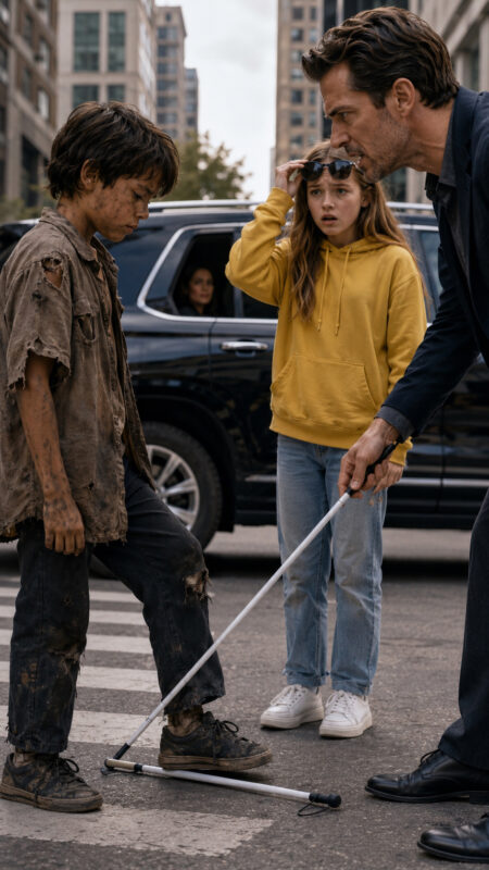 A young girl's white cane rolled into the middle of the street, but when a ragged boy stepped on it and told her furious father, “Your daughter isn't blind,” no one was prepared for the shocking truth that would explode just seconds later...