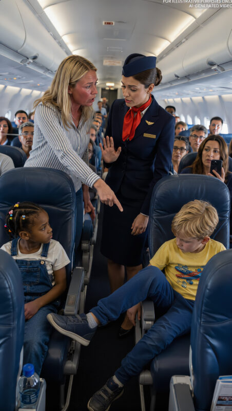 On board the plane, a young white boy kept kicking the seat of a Black girl sitting in front of him. After several minutes, a flight attendant finally stepped in and asked him to stop... But his mother's reaction shocked the entire cabin