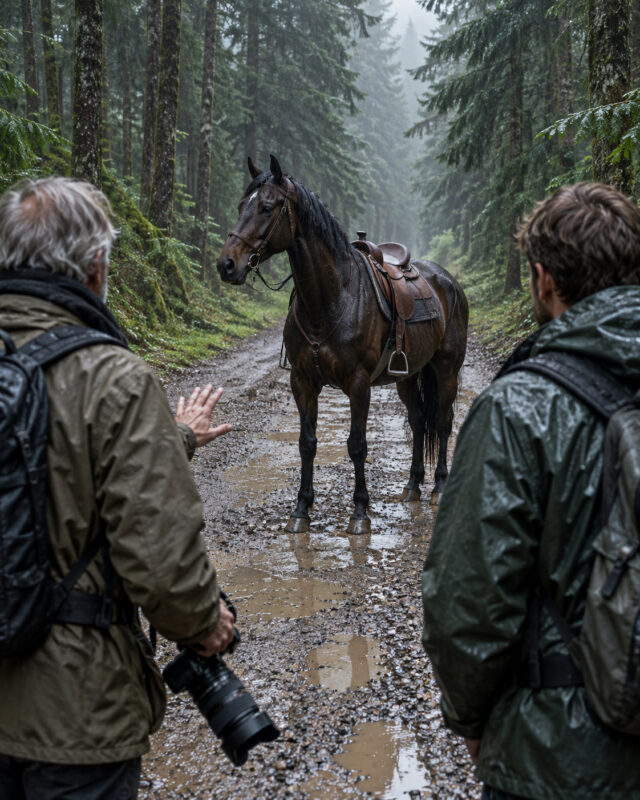 A couple of photographers spot a strangely behaving horse in the middle of a forest. The animal stubbornly refuses to let them leave. When they finally understand what it is trying to show them, they immediately call for help...