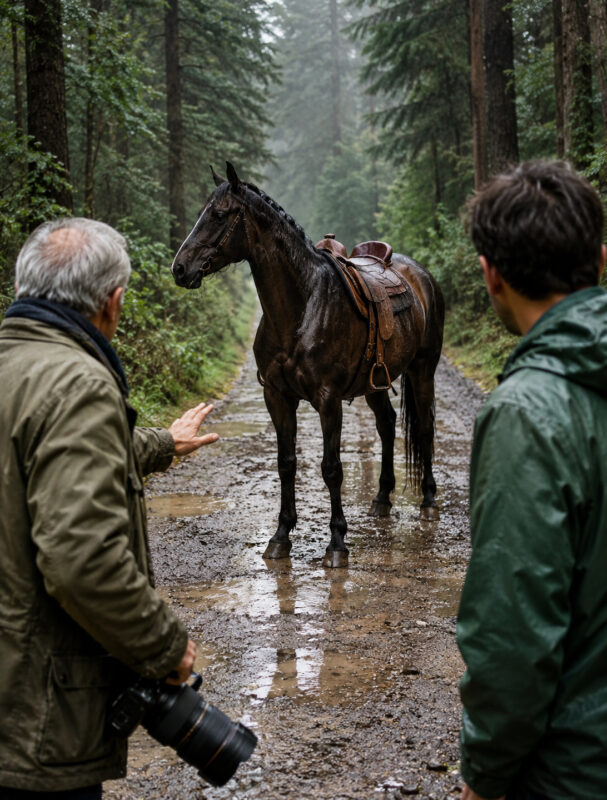 A couple of photographers spot a strangely behaving horse in the middle of a forest. The animal stubbornly refuses to let them leave. When they finally understand what it is trying to show them, they immediately call for help...
