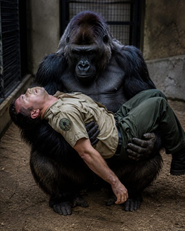 A gorilla known for being aggressive toward everyone suddenly cried out for help after his favorite caretaker collapsed while rubbing his belly