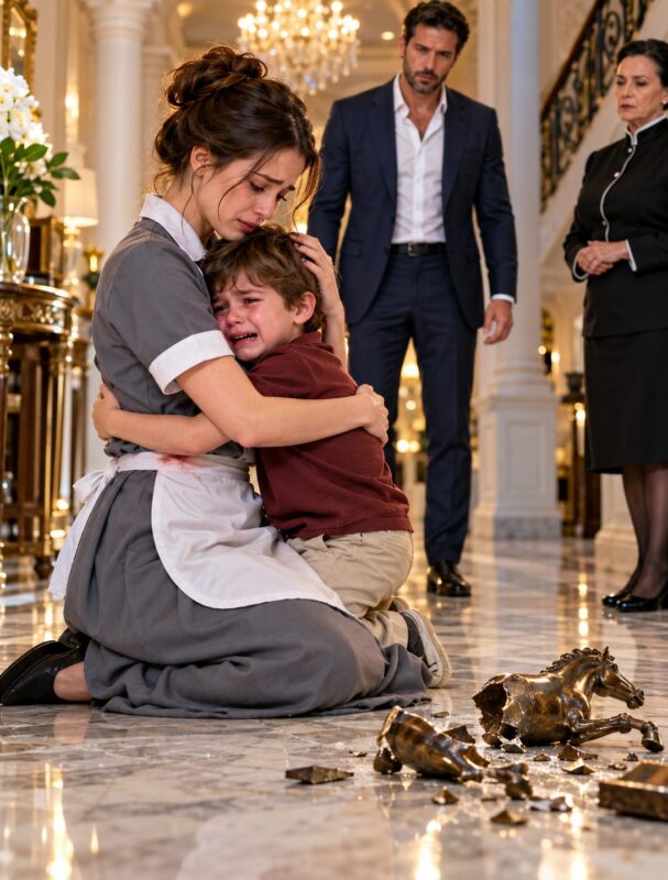 The little boy attacked the maid in a fit of rage, then collapsed into her arms, begging her never to leave him