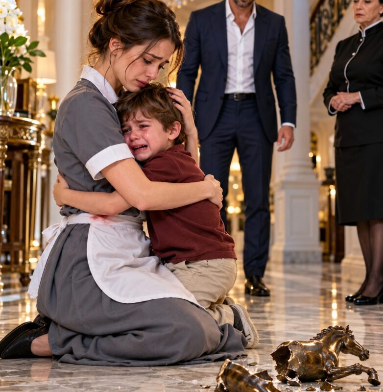 The little boy attacked the maid in a fit of rage, then collapsed into her arms, begging her never to leave him