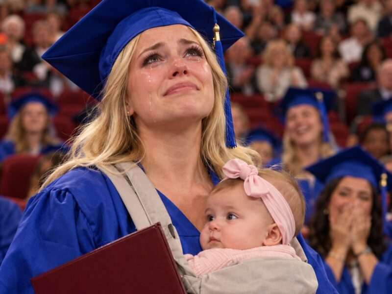 I walked across the graduation stage with a newborn in my arms — the crowd burst out laughing, but a single announcement from the principal silenced everyone