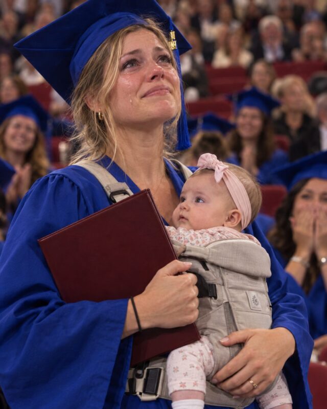 I walked across the graduation stage with a newborn in my arms — the crowd burst out laughing, but a single announcement from the principal silenced everyone