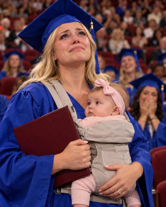 I walked across the graduation stage with a newborn in my arms — the crowd burst out laughing, but a single announcement from the principal silenced everyone