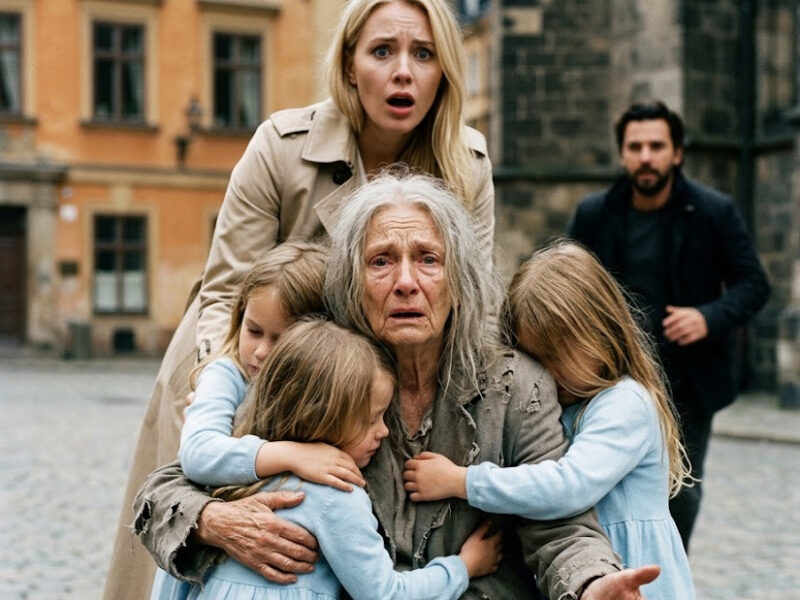 Three little girls ran across the square and threw their arms around a stranger, dressed in rags and sitting alone on the steps in the cold… and a single sentence brought their mother to tears