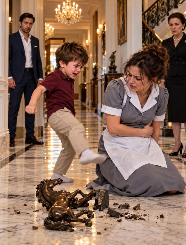 The little boy attacked the maid in a fit of rage, then collapsed into her arms, begging her never to leave him